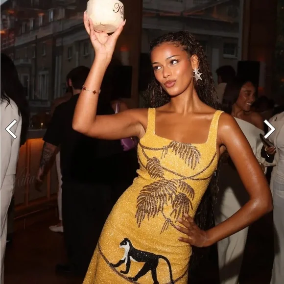 Oceanus Crystal St. Barth Hand-Beaded Crystal Dress- Yellow, size Xs - Picture 3 of 4